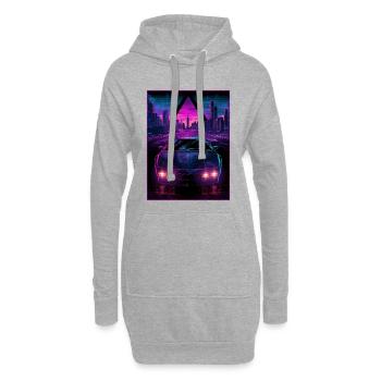 Années 80 Années 90 Synthwave Voiture Ville Rétro Vaporwave - Sweat-shirt à capuche long Femme - gris chiné - Devant