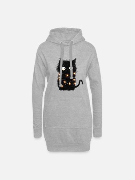 Lustige Lichterkette Katze Weihnachtsbaum Geschenk - Hoodie-Kleid - Grau meliert