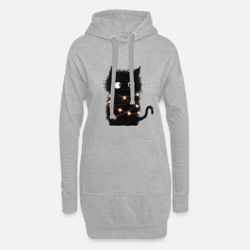 Lustige Lichterkette Katze Weihnachtsbaum Geschenk - Hoodie-Kleid - Grau meliert