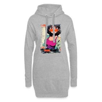 Anime DJ Mädchen mit Schallplatte - Hoodie-Kleid - Grau meliert - Vorne