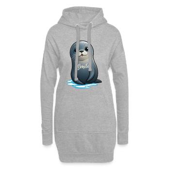 Phoque mignon - Sweat-shirt à capuche long Femme - gris chiné - Devant