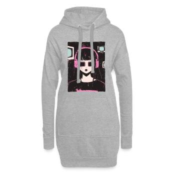Anime Fille Dystopique Pastel Goth Grunge Graphique - Sweat-shirt à capuche long Femme - gris chiné - Devant