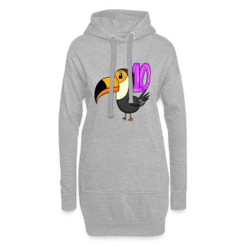 10. Geburtstag Motiv Tukane - zehn - 10 Jahre - Hoodie-Kleid - Grau meliert - Vorne