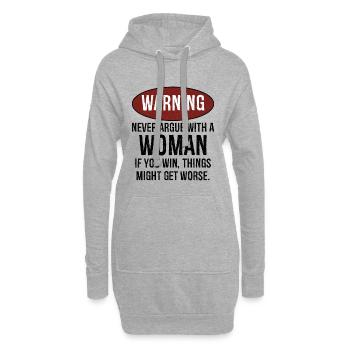 avertissement, ne discutez jamais avec une femme - Sweat-shirt à capuche long Femme - gris chiné - Devant