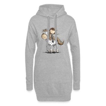 Drolliges Pferd mit Reiter Cartoon Pferdchen - Hoodie-Kleid - Grau meliert - Vorne