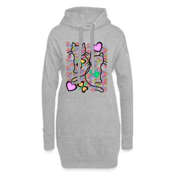Retro Sommer Katzen Katze Herz Blumen Vintage - Hoodie-Kleid - Grau meliert - Vorne
