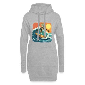 Strand Urlaub Meer Sommer Sonne Surfen Skelett Fun - Hoodie-Kleid - Grau meliert - Vorne