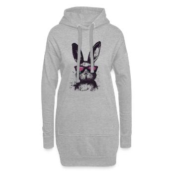 Hase Sonnenbrille Retro Synthwave Gaming Geschenk - Hoodie-Kleid - Grau meliert - Vorne