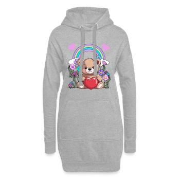 Teddy Valentin Valentinstag Herz Herzen Geburtstag - Hoodie-Kleid - Grau meliert - Vorne