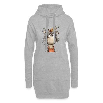 Pferd Mit Wildblumen Cartoon Reiter - Hoodie-Kleid - Grau meliert - Vorne