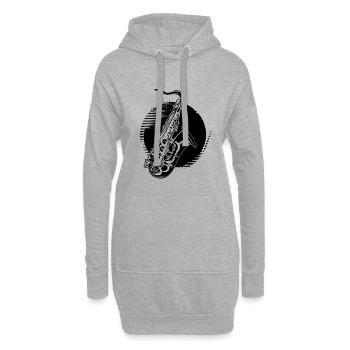 Dessin de saxophone - Sweat-shirt à capuche long Femme - gris chiné - Devant