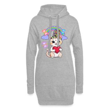 Chat Chats Enfants Enfant Bébé Coeur Coeurs - Sweat-shirt à capuche long Femme - gris chiné - Devant