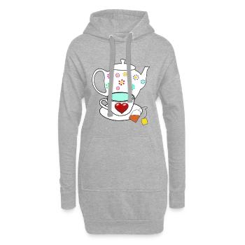 Herz Tee Teekanne Valentinstag Getränke - Hoodie-Kleid - Grau meliert - Vorne