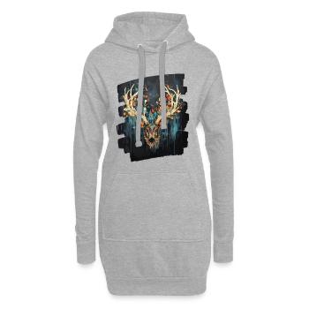 Cerf avec bois - Sweat-shirt à capuche long Femme - gris chiné - Devant