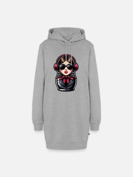 Matroschka mit Kopfhörern - Hoodie-Kleid - Grau meliert