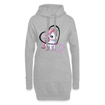 Licorne Coeur Coeurs Saint-Valentin - Sweat-shirt à capuche long Femme - gris chiné - Devant
