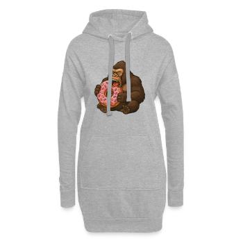Süßer Gorilla Donut Cartoon Essen Naschen - Hoodie-Kleid - Grau meliert - Vorne