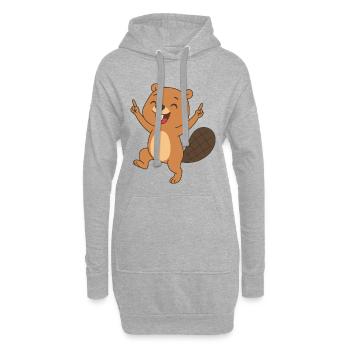 Fröhliches Biberbaby - Busy Beaver Baby - Hoodie-Kleid - Grau meliert - Vorne
