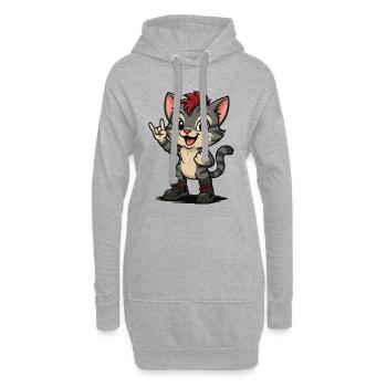 Punk Rock Kätzchen mit Boots - Hoodie-Kleid - Grau meliert - Vorne