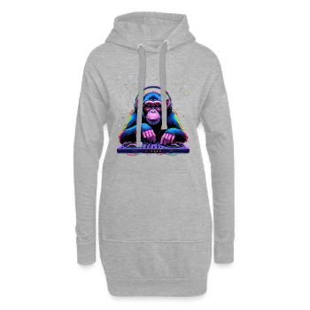 Bunter DJ-Affe mit Kopfhörern und Brille - Hoodie-Kleid - Grau meliert - Vorne