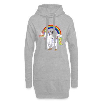 Französische Bulldogge Reiten Einhorn – Süßer magischer Hund F - Hoodie-Kleid - Grau meliert - Vorne