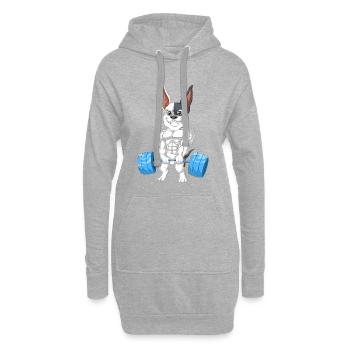 Französische Bulldogge Gewichtheben – Strong Dog Gym - Hoodie-Kleid - Grau meliert - Vorne