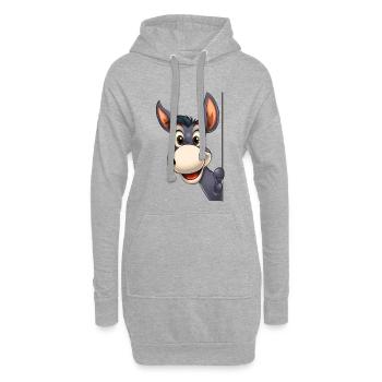 Süßer Esel schaut hervor: Cartoon-Tierillustration - Hoodie-Kleid - Grau meliert - Vorne