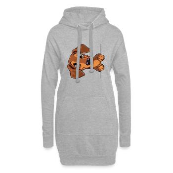 Cute Dachshund Looking Out Cartoon Animal Graphic - Hoodie Dress - heather grey - Front