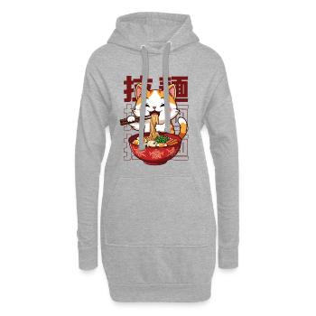 Japanische Ramen, die Kätzchen essen - Hoodie-Kleid - Grau meliert - Vorne