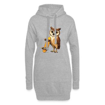 Eule mit Skateboard Illustration - Hoodie-Kleid - Grau meliert - Vorne