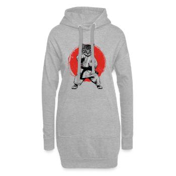 Karaté, Judo, arts martiaux japonais, chat - Sweat-shirt à capuche long Femme - gris chiné - Devant