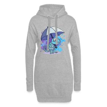 Lézard avec un parapluie - Sweat-shirt à capuche long Femme - gris chiné - Devant