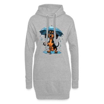 Niedliches Dackel mit Regenschirm - Hoodie-Kleid - Grau meliert - Vorne