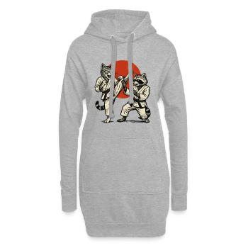 Karaté Judo, arts martiaux japonais Chat Raton laveur - Sweat-shirt à capuche long Femme - gris chiné - Devant