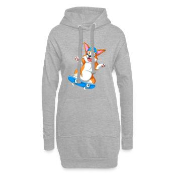Corgi Skateboarding Fun – Perfekte Geschenk-Vibes - Hoodie-Kleid - Grau meliert - Vorne