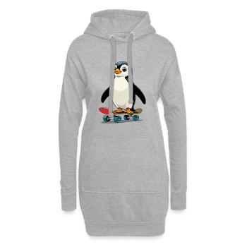 Verspielter Pinguin auf Skateboard - Hoodie-Kleid - Grau meliert - Vorne
