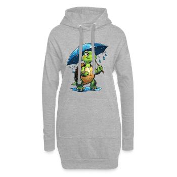 Tortue sous la pluie avec parapluie - Sweat-shirt à capuche long Femme - gris chiné - Devant