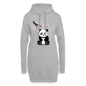Panda, Panda Ours, Japonais, Cerisier en fleurs - Sweat-shirt à capuche long Femme - gris chiné - Devant