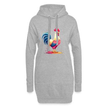 Farbenfroher Hahn mit künstlerischem Flair - Hoodie-Kleid - Grau meliert - Vorne