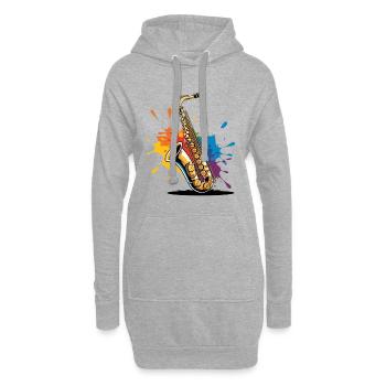 Expressionistische Saxophon Kunstdruck - Hoodie-Kleid - Grau meliert - Vorne