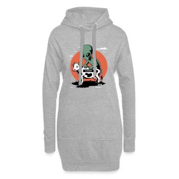 Außerirdischer mit Kuh  - Hoodie-Kleid - Grau meliert - Vorne
