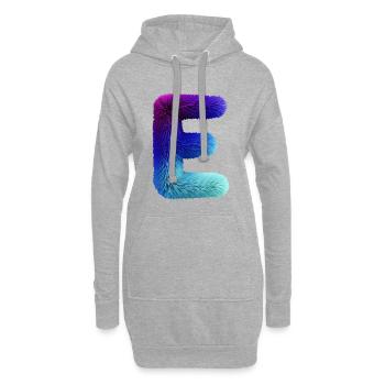 Buchstabe E Fell-Effekt | Farbverlauf Purpur Blau  - Hoodie-Kleid - Grau meliert - Vorne