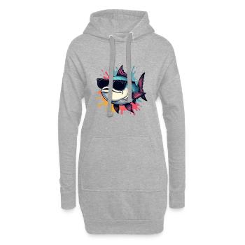 Poisson cool avec des lunettes de soleil - Sweat-shirt à capuche long Femme - gris chiné - Devant