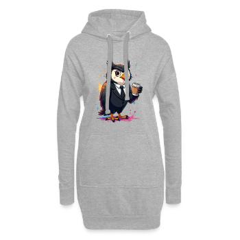 Élégant imprimé hibou dans le style business et café - Sweat-shirt à capuche long Femme - gris chiné - Devant