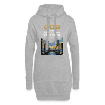 Gott ist unsere Zuflucht und Stärke – Psalm 46:1 - Hoodie-Kleid - Grau meliert - Vorne
