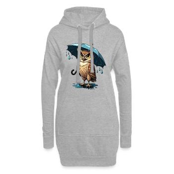 Kraftvoller Eulenregen mit Regenschirm - Hoodie-Kleid - Grau meliert - Vorne