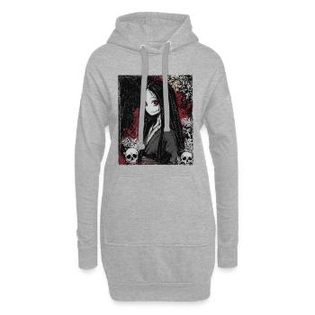 Fille d'anime d'horreur japonaise au look démoniaque - Sweat-shirt à capuche long Femme - gris chiné - Devant