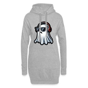 Halloween Geist mit Sonnenbrille und Kopfhörern - Hoodie-Kleid - Grau meliert - Vorne