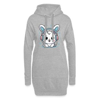 Lapin mignon avec des écouteurs et des flocons de neige - Sweat-shirt à capuche long Femme - gris chiné - Devant