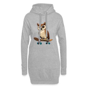 Eule auf Skateboard im Comic-Stil - Hoodie-Kleid - Grau meliert - Vorne